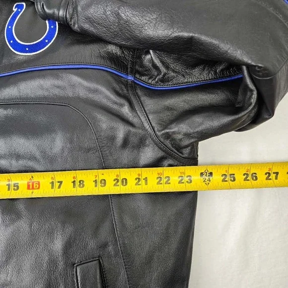 VTG Reebok NFL Indianapolis Colts On Field Leather Jacket Mens L Black Full Zip - Picture 8 of 9